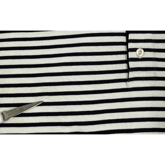 Brooks Brothers Mens St Andrews Golf Links Polo Shirt Size XL Navy White Striped - Picture 14 of 15